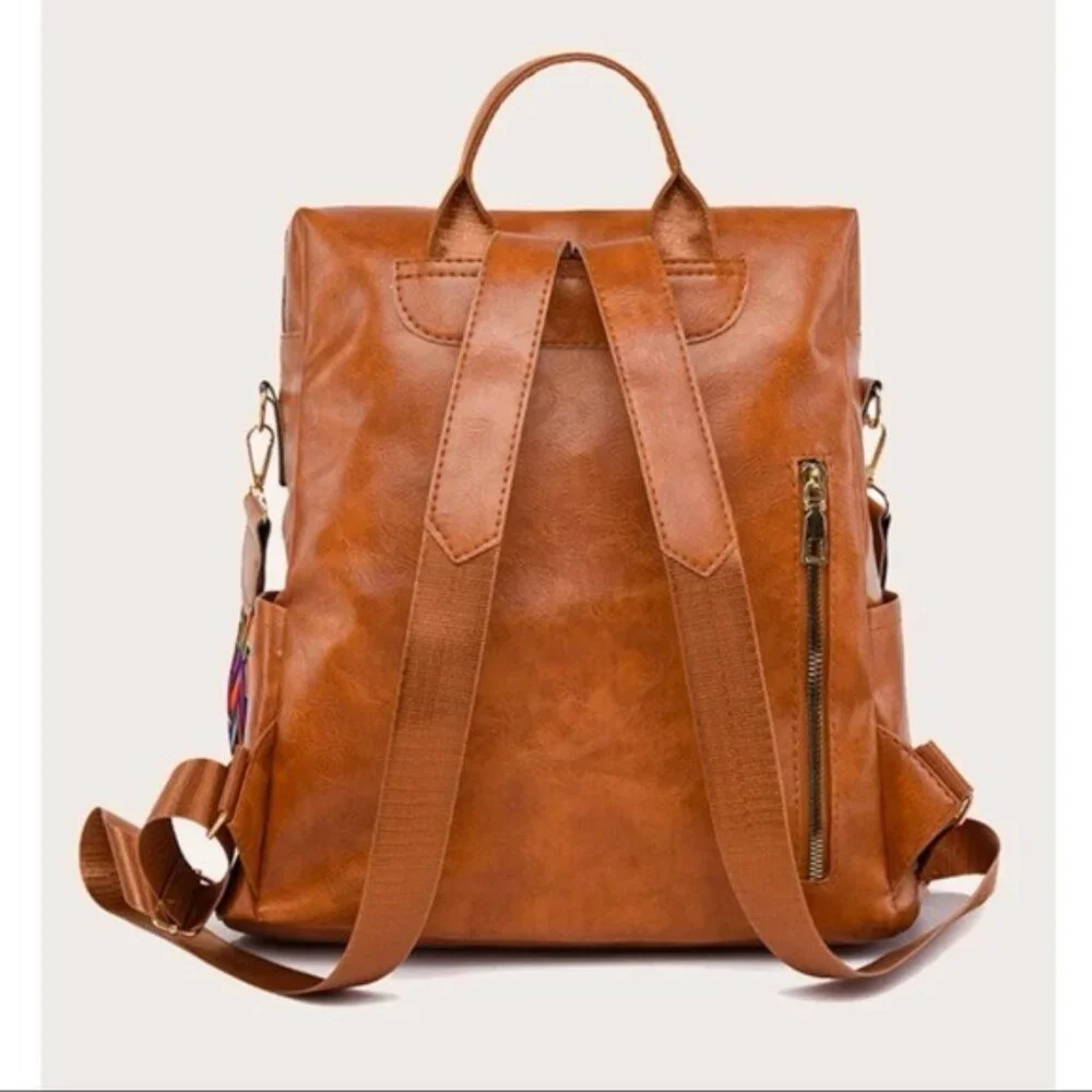 Camel zipper detail vegan leather mini back pack